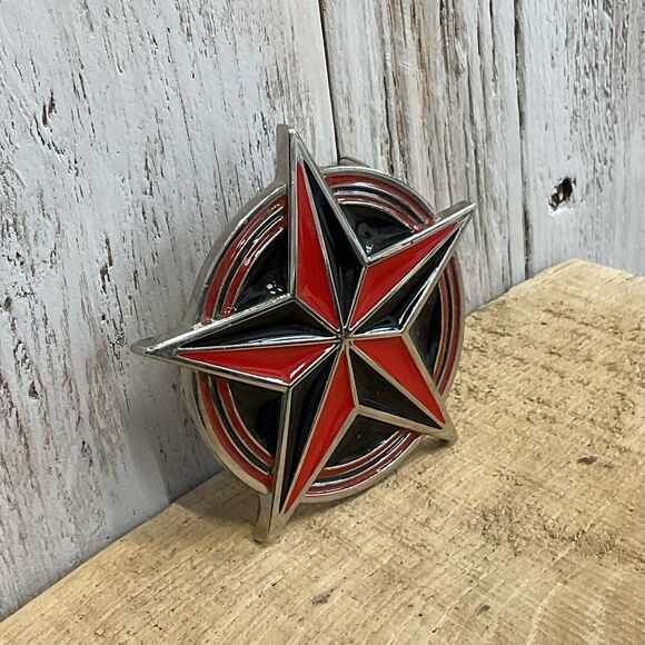 Old Glory Nautical Star Belt Buckle Mens Red Black Enamel Mariner Compass - Picture 3 of 6